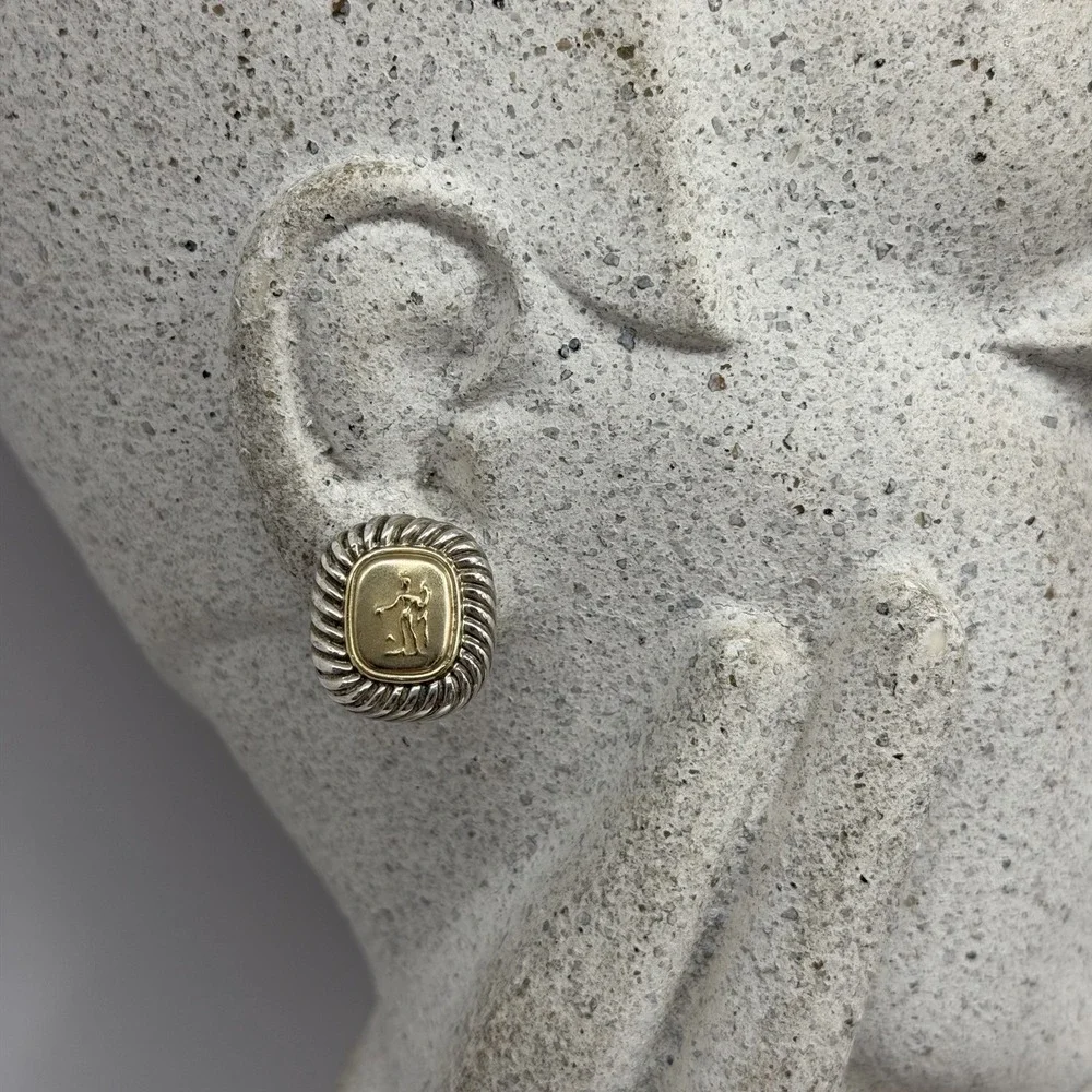 Vintage JG Jonah Grossbardt Sterling & 18K Gold Earrings 16 Grams Roman Figure